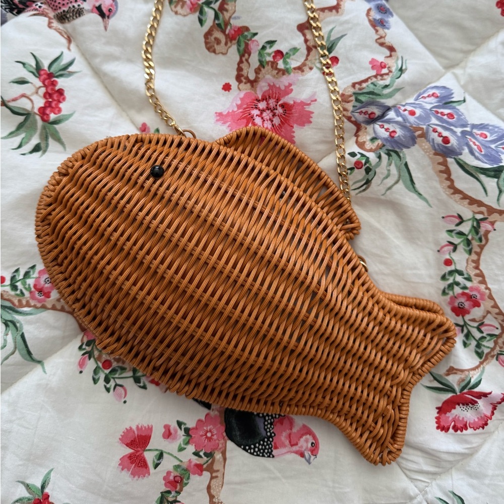 Tommy Bahama Brown Wicker Fish-Shaped Pet Carrier